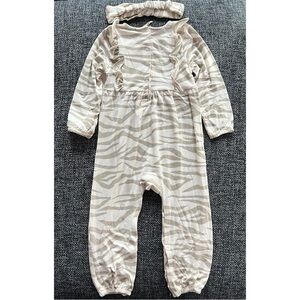 NWT Jessica Simpson Tan Zebra Coverall and Headband Set Size 24 Months
